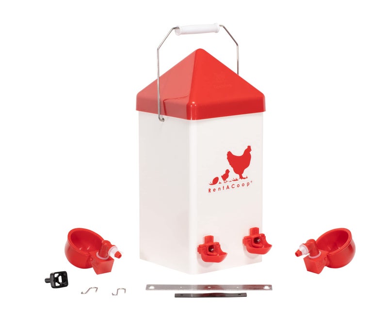 RentACoop 1 Gallon PVC Chicken Waterer with 2 Auto-Fill Cups, Horizontal Nipples and Anti-Roost Cone - Suitable for Chicks, Chickens, Quails, Pigeons and Gamebirds - Image 3